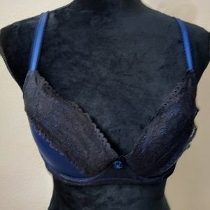 Soma Roma Demi Bra 36C Navy Blue Black Lace Trim